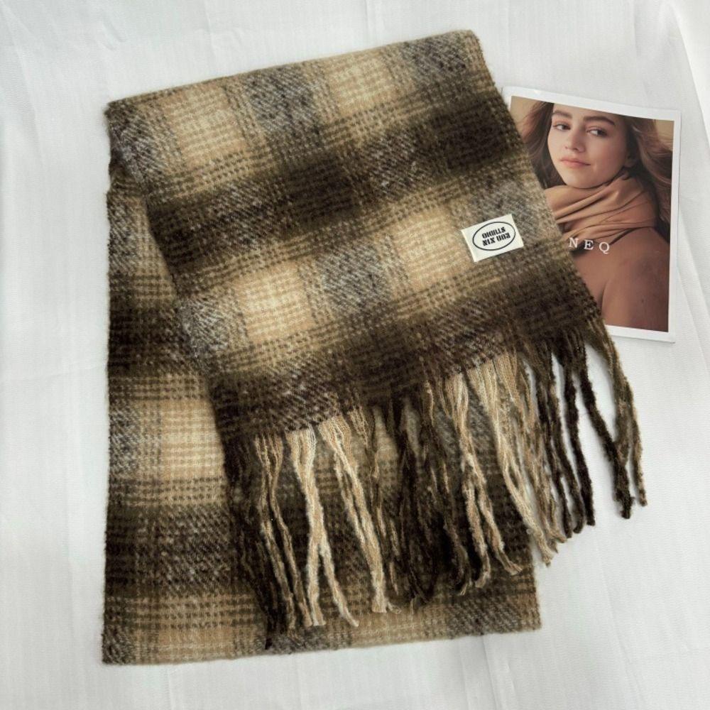 Warm Circle Yarn Shawl Cold Proof Winter Neck Scarf Wrap Women Plaid Tassel Scarf  Outdoor