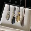 New Metal Long Water Drop Pendant Necklace for Women Girls Long Sweater Leather Rope Chain Fashion Jewelry Gifts