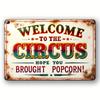 Vintage Circus Welcome Sign - "Hope You Brought Popcorn" | 8x12 Inch Retro Metal Wall Plaque for Home, Bar, Cafe