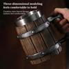 Viking Wood Style Beer Mug Simulation Wooden Barrel Beer Cup Double Wall Drinking Mug Metal Insulated Bar Drinking