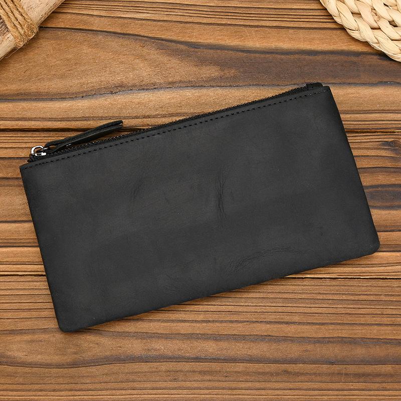 Vintage Leather Phone Wallet For Men Women Genuine Leather Clutch Purse Key Wallet Single Zipper Coin Purse Female Male Pen Case