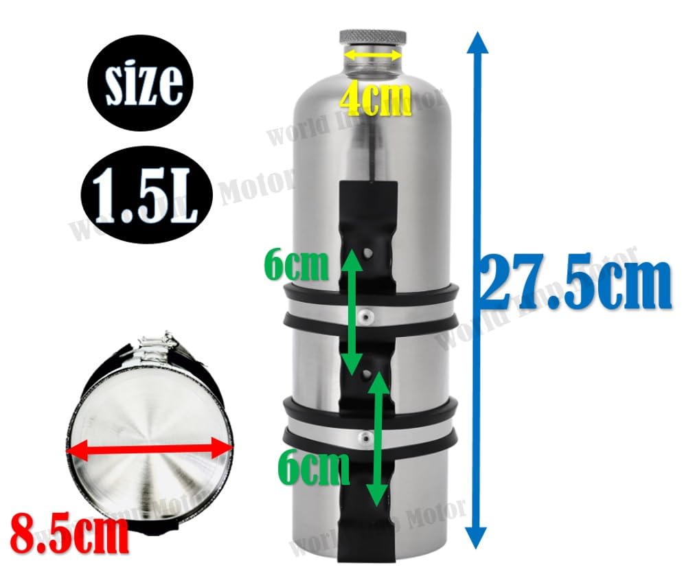 Canistră de urgență pentru motocicletă din oțel inoxidabil de rezervă Include bandă de montare și rezervor cu montaj universal, Oțel, Portabil, Rezervor, Garnitură, (1,5L)