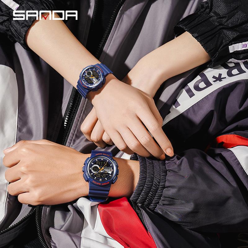 Sanda Trendy Cool Multifunctional Waterproof Electronic Couple Watch with Detachable Strap