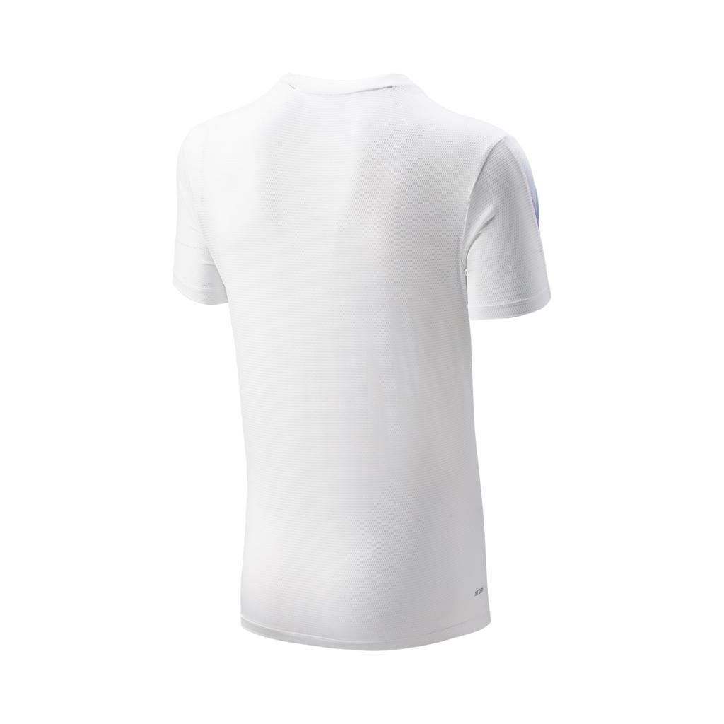 Li Ning Badminton Series Striped V-Neck Soft Comfortable Breathable Versatile Short Sleeve T-Shirt Unisex Tops Standard-White AAYV167-2