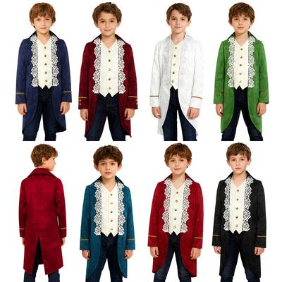 Giacca da bambino stile vittoriano Giacca rinascimentale per ragazzi con ricami in pizzo Design finto due pezzi Collo a revers per Halloween