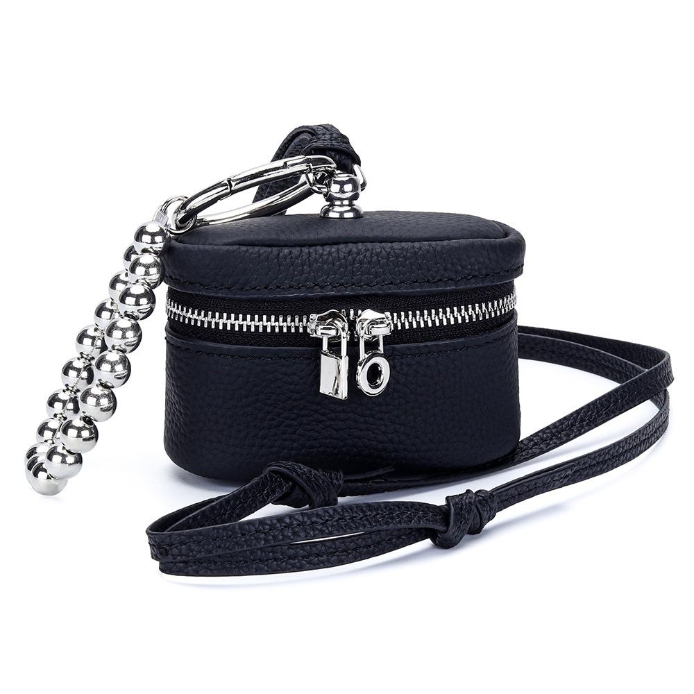 Chic and Compact Leather Necklace Coin Pouch Headphone Bag Accessory Fashion Headphone Pouch Zipper Coin Holders with Lanyard