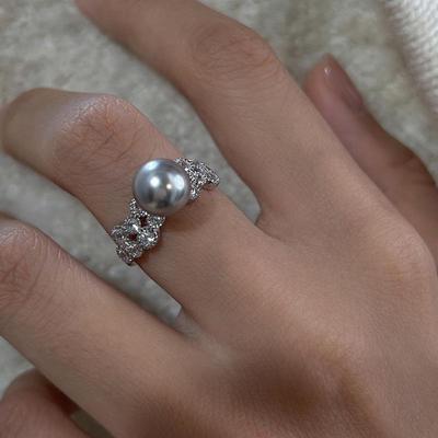Quadratischer S925 Sterling Silber Zirkon Perlenring von Square Sugar - Leichter Luxus Zeigefingerring mit Elegantem Design