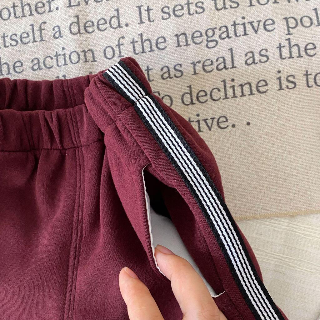 Mädchenmode Gestreifter Schal Burgunder Sweatshirt & Weitbein-Hosen Set, Herbst 2025 Kleinkind Zweiteiliges Freizeitoutfit