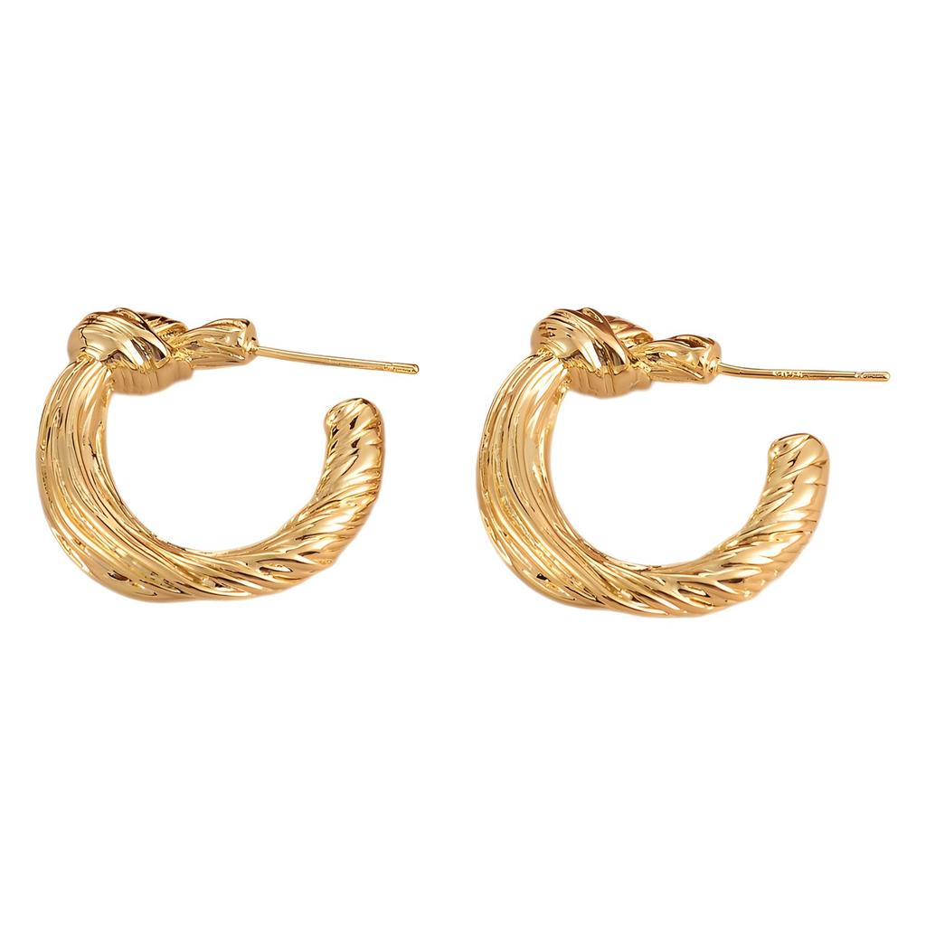 European and American cold wind knotted round earrings 925 retro design temperament stud earrings niche high-end earrings