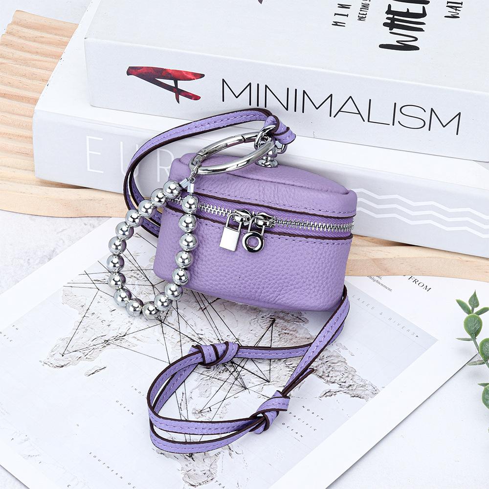 Top Grain Cowhide Bag Charm: Compact Coin Purse & Earphone Holder with Lanyard