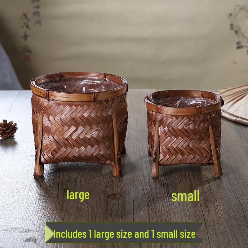 Bamboo Weaving Decorative Flower Pot Cover and Arrangement Basket - Retro Desktop Vase & Handmade Pothos Storage Basket