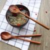Adults Long Handle Japanese Style Natural Eating Cutlery Kitchen Utensil Tableware Wooden Spoons