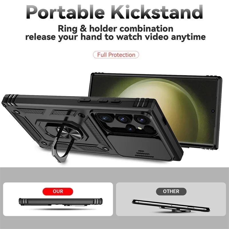 Brnění Magnetický Držák Pouzdro Pro Samsung Galaxy S25 S24 S23 S22 S21 Ultra Plus Se Šňůrkou Posuvný Kryt Fotoaparátu Ochrana proti Nárazům