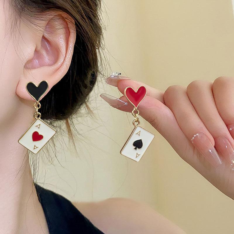 Fashionable Creative Earrings With Spades And Red Peach Pendant Earrings