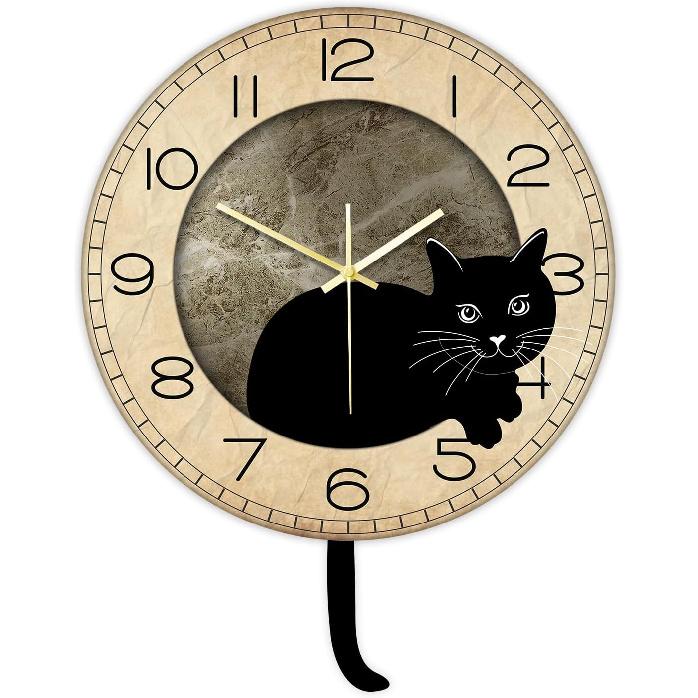Black Cat Clock with Moving Tail Vintage, Funny Cat Wall Clock with Swinging Tail Silent Non Ticking Battery Operated Creative DIY Pendulum Wall