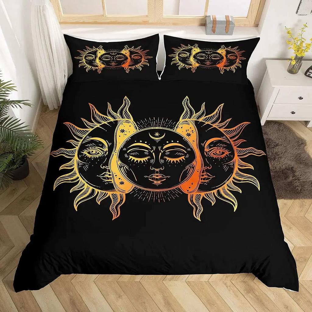 Mandala Duvet Cover Set Sun And Moon Comforter Cover Ties Exotic Style Black And White Botanical Floral Polyester Bedding Set