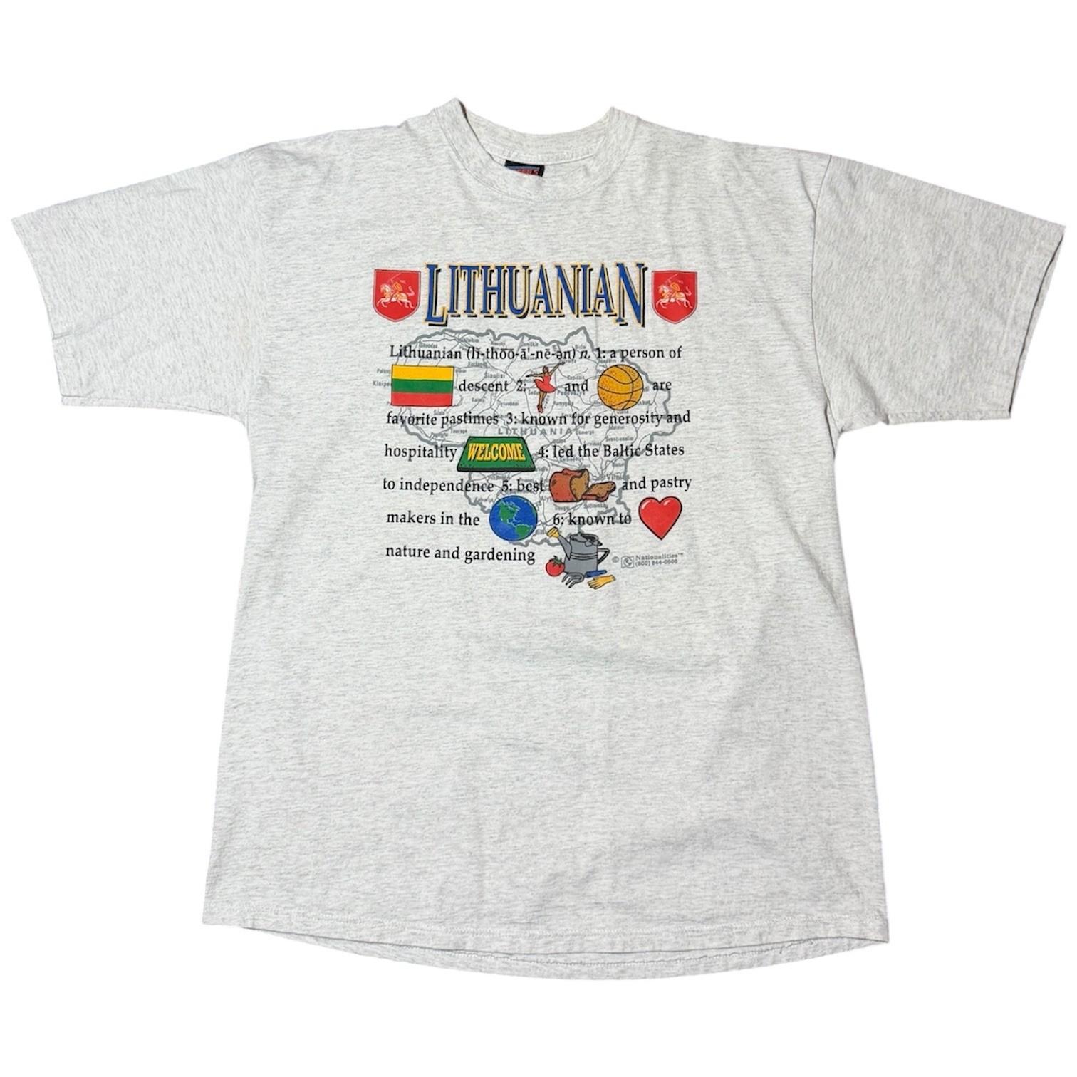 Vintage 90s Lithuania Heritage Map Graphic Country Souvenir Tourist T-Shirt L