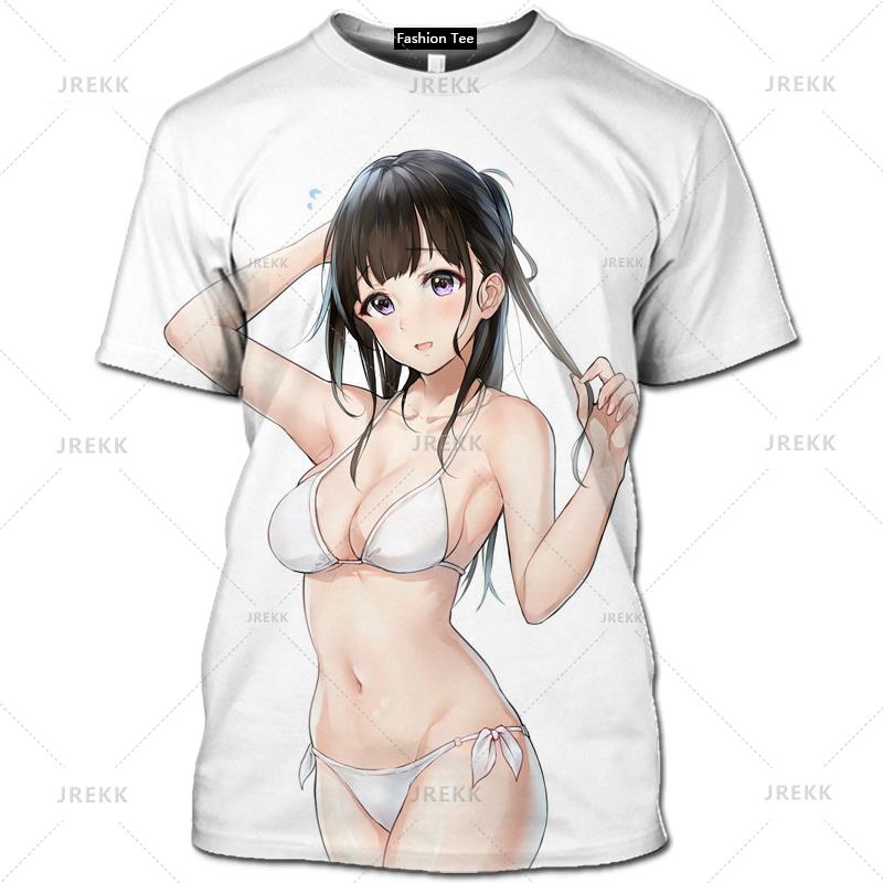 Japan Anime Kawaii T Shirt 3D Printed Sexy Senpai Girl Short Sleeved Hentai Bikini Ropa Hombre Men Casual Cosplay Loli Waifu Tee