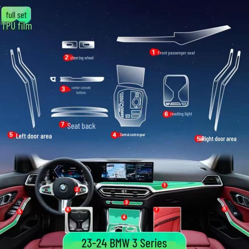 BMW 3 Series (23-25) Interior Film Kit: I3 Console Sticker & 325li Screen TPU Protector.