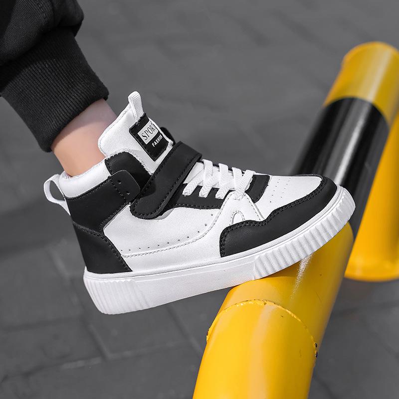 Rutschfeste High-Top Canvas-Sneaker für Kinder - Weiße Lederoberfläche für Herbst/Winter, Lässige und Sport-Laufschuhe.