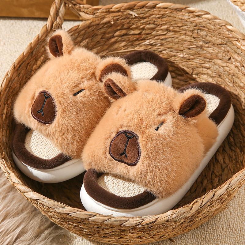 

Женские домашние тапочки Капибара Милый мультяшный Удобный Нескользящий Платформа Летние домашние тапочки Модные льняные тапочки 40-41 коричневый