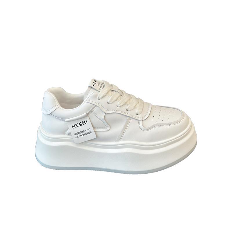 Platform White Shoes Women's 2025 New Popular Leather Fashion Versatile Small Fragrant Wind Height Leisure Sports Board Shoes