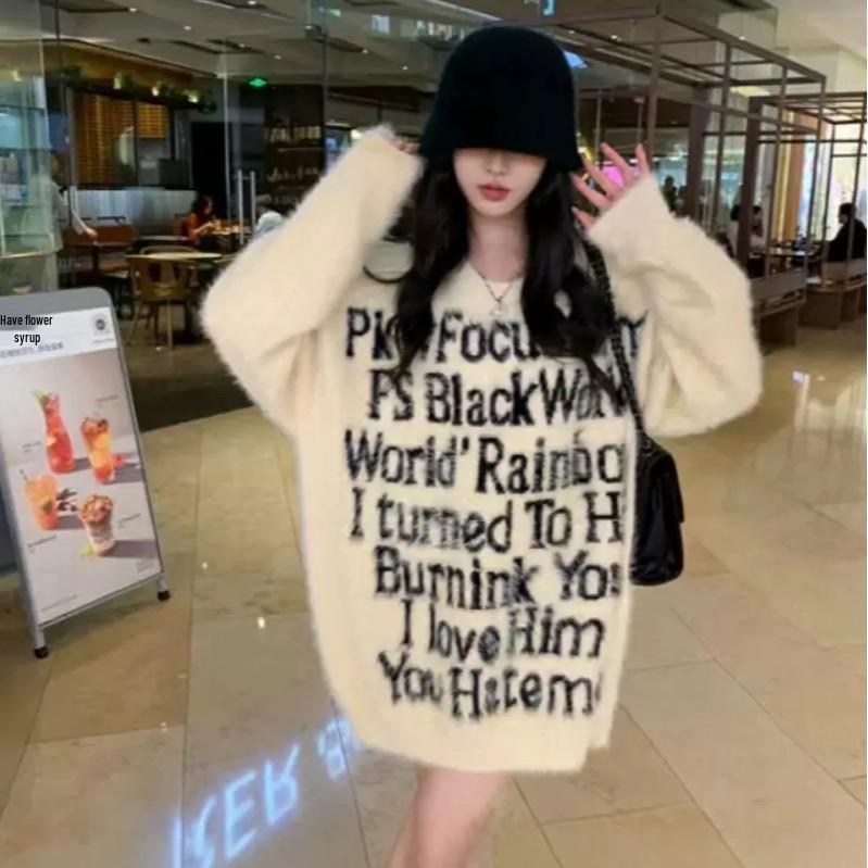 

Трендовый женский свитер из искусственной норки - Свободный уличный стиль для осени/зимы L белый