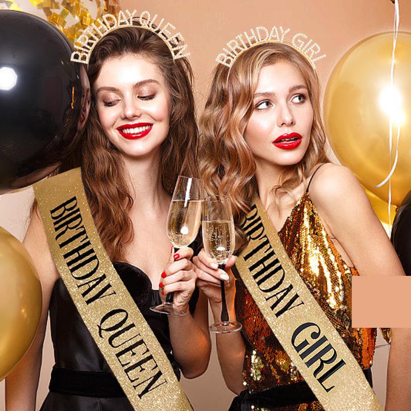 European & American Rhinestone Birthday Girl Headband: Alloy Party Gift