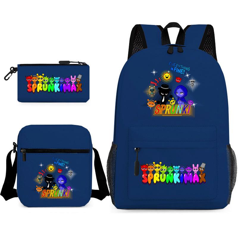 New Rhythm Box Student School Bag Three-piece Set, Casual Sprunki Backpack Crossbody Bag Pencil Bag