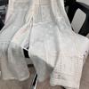 Summer Loose Pants Vintage White Pants Women High Waist Sweet Embroidery Flower Pants Lace Korean Y2k Aesthetic Casual Trousers