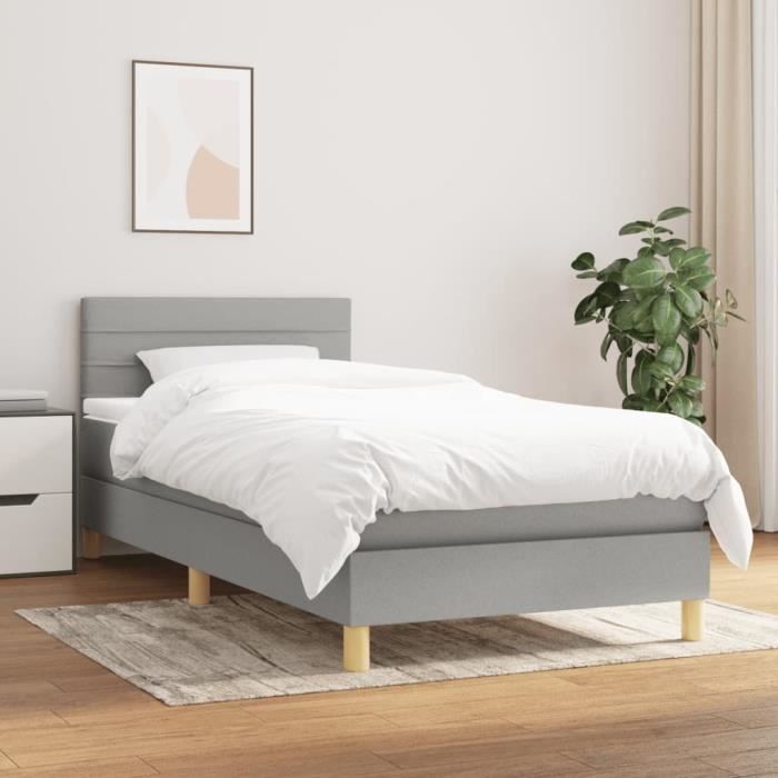 3140673 vidaXL Lit à sommier tapissier avec matelas Gris clair 100x200cm Tissu