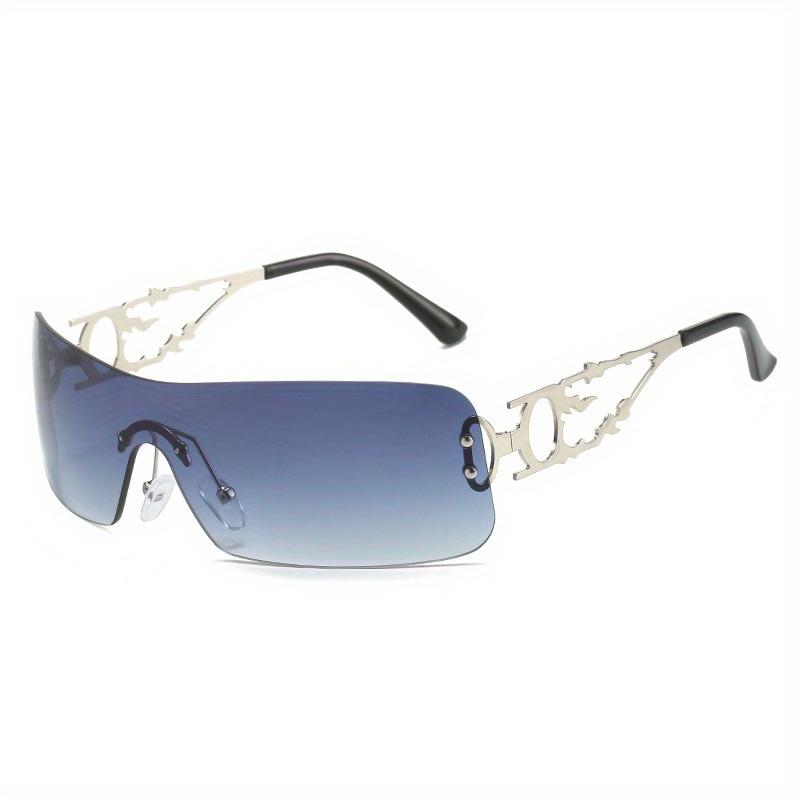 One-Piece Rimless  Wrap Around Fashion Sunglasses For Women Men With Hollow Temple Hip Hop Outdoor Eyewear