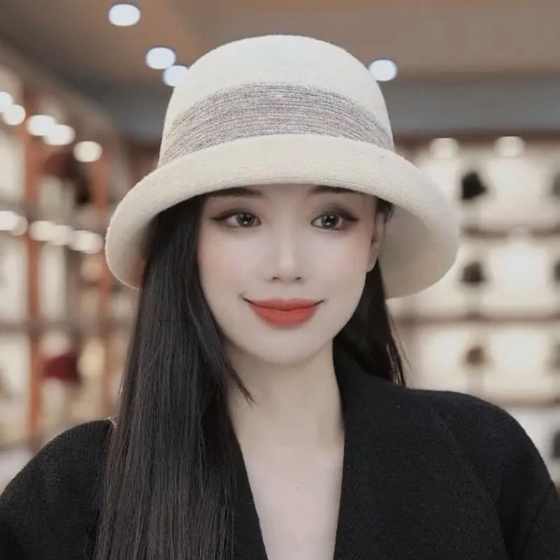 Retro gekräuselte Fischerhut Kinder Herbst und Winter Britisches Temperament Zylinder zeigt kleines Gesicht elegant Wollbeckenhut Tide