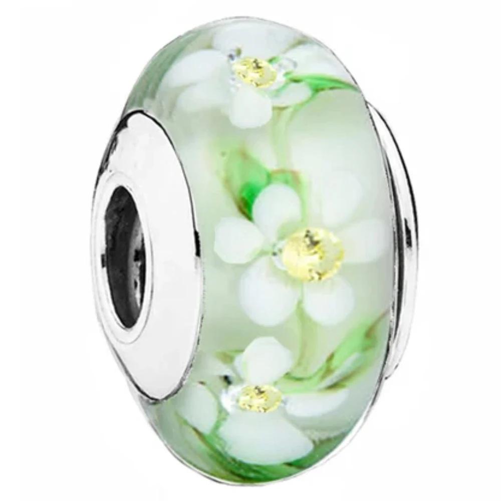 New Original Copper Murano Glass Flower And Leaf Cosmic Rainbow Charm Beads For Bracelet Diy Women Jewelry Gift