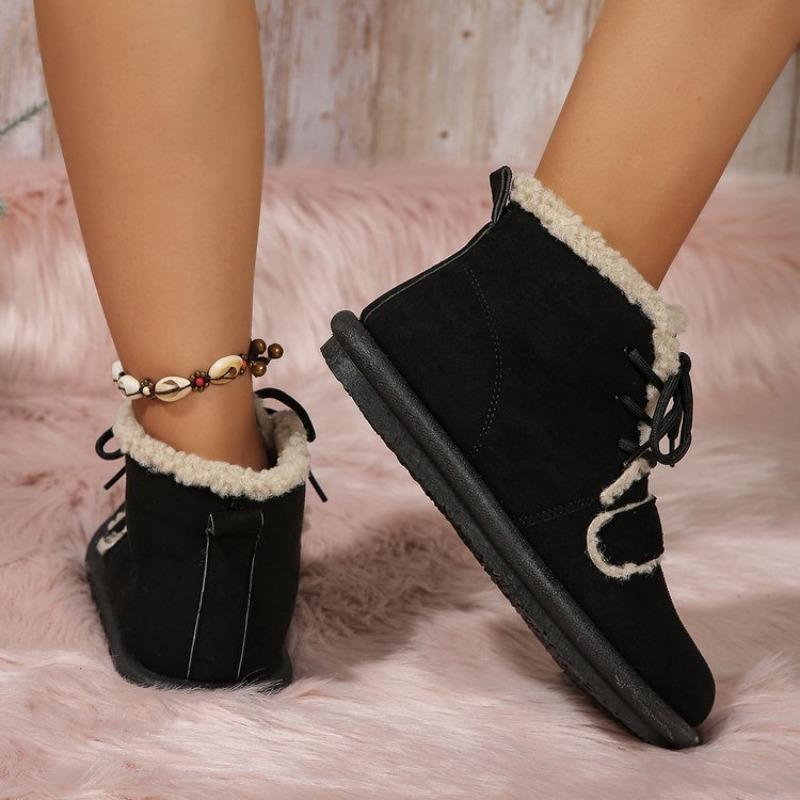 United States Winter Thick-soled Velvet Thickened Snow Boots Women's Foreign Trade Large Size Warm Lace-up Short Boots Cotton Shoes Women
