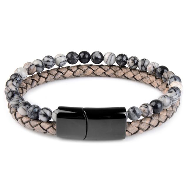 

Браслеты из натурального камня, плетеный браслет из натуральной кожи, черная магнитная застежка из нержавеющей стали, браслеты из бисера тигрового глаза, мужские украшения 20.5cm