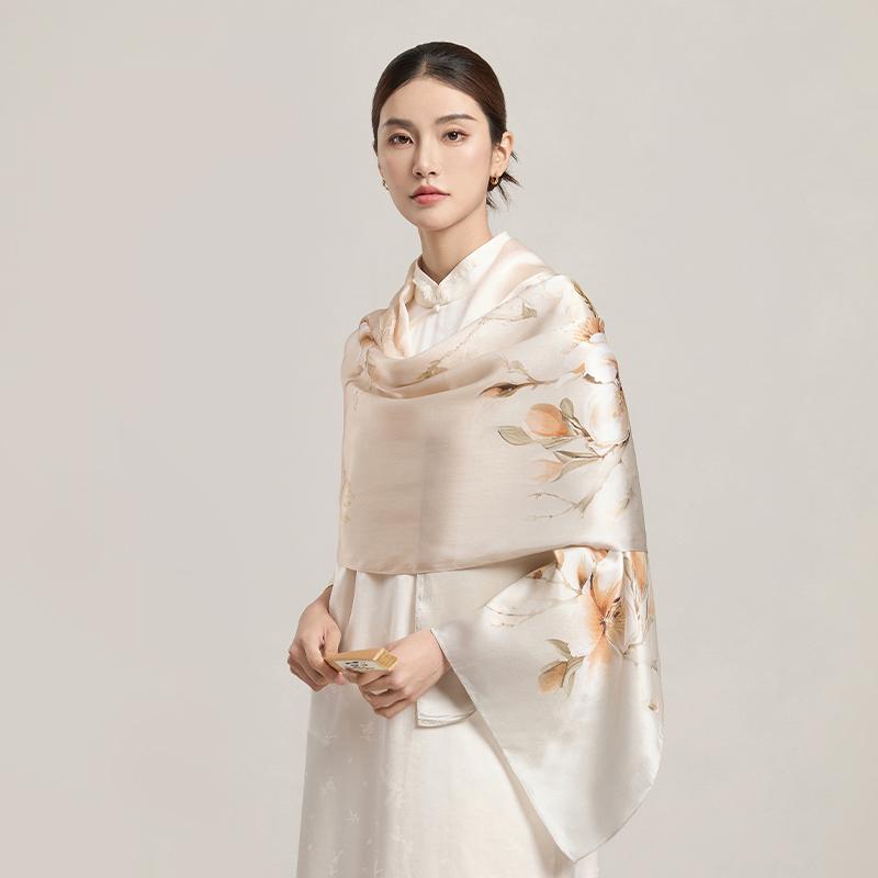 100% Silk Scarf Women Print Hangzhou Handkerchief Pure Silk Neckscarves Luxury Bufandas Silk Shawl   Long Scarf