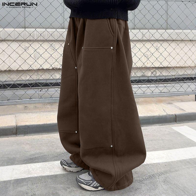 INCERUN Autumn Winter Men Elastic Waist Casual Long Baggy Pants Trousers
