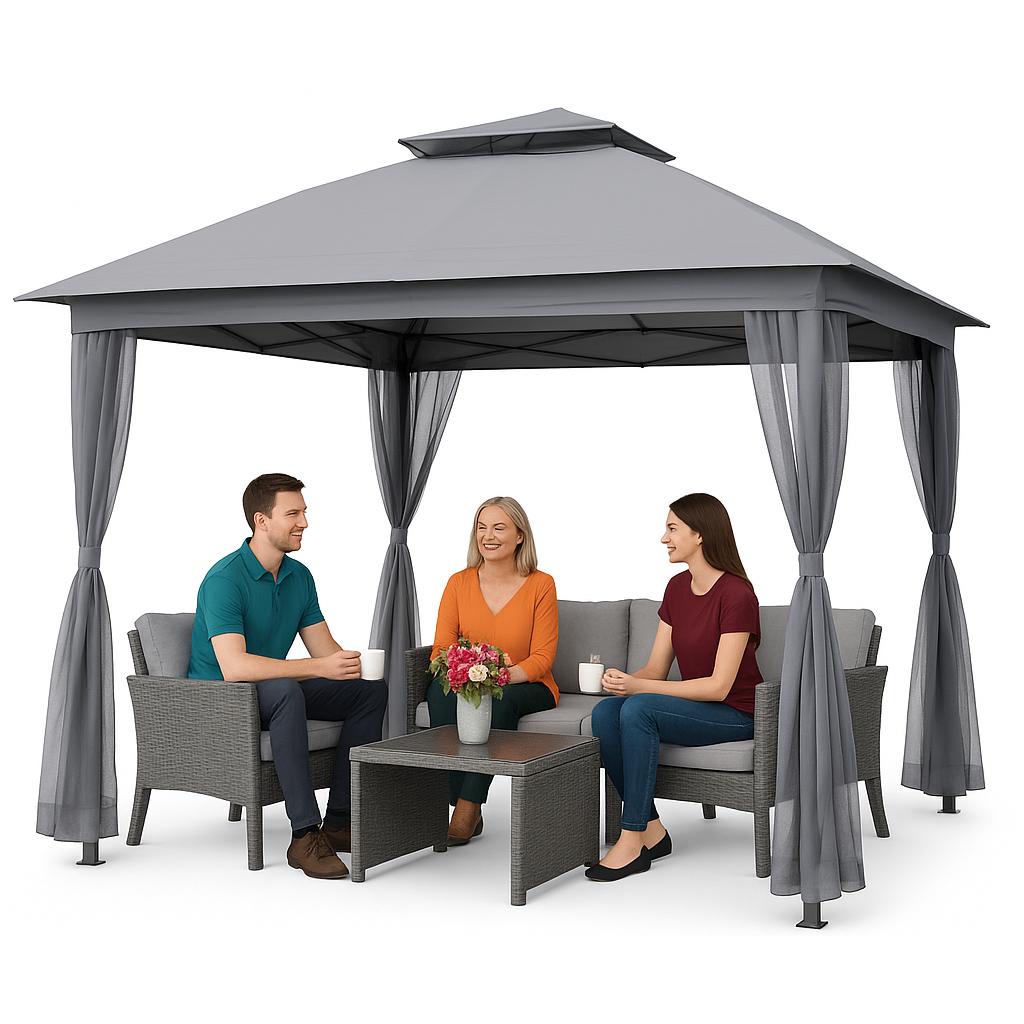 PAVILON KEMPINGOVÝ ZAHRADNÍ STAN skládací SÍŤKA PROTI KOMÁRŮM altán 3m x 3m