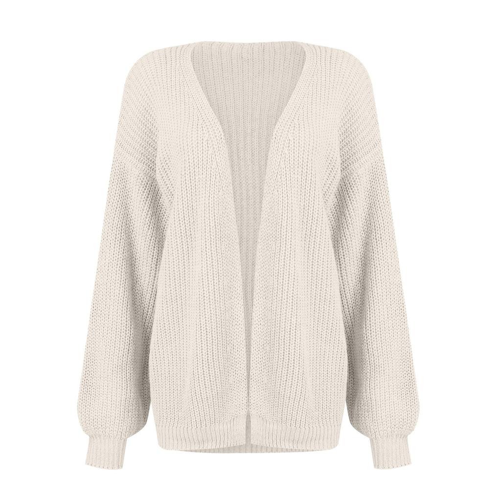 Women's Fashionable Loose Fitting Solid Color Medium Length Knitted Sweater Cardigan Jacket
