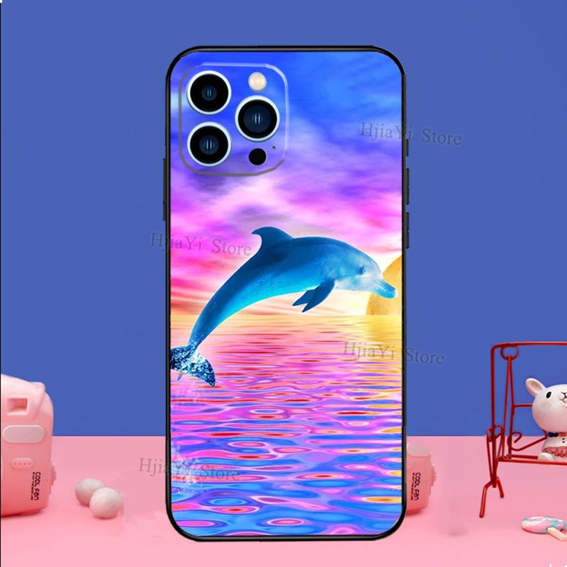 Ocean Dolphin Case For iPhone 16 15 13 11 14 Pro Max 12 Mini Plus XR X XS Max Silicone Phone Cover