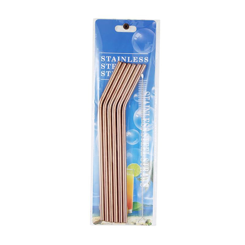 6Pcs Metal Reusable 304 Stainless Steel Straws Straight Bent Drinking Straw With Case Cleaning Brush Set Party Bar Accessory