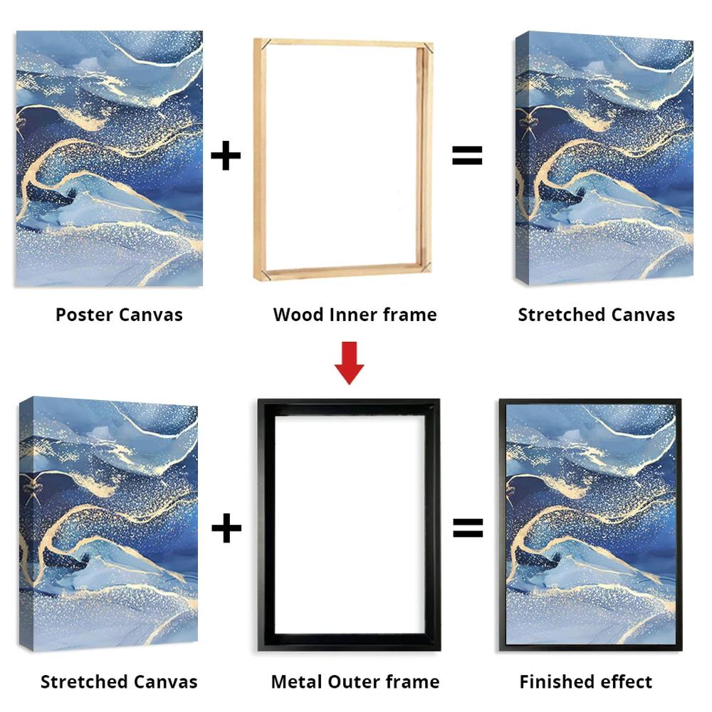 Customized DIY Frame Kit Gold Black Metal Aluminum Outer Frame and Wooden Inner Frame for Canvas Painting Gallery Home Decor
