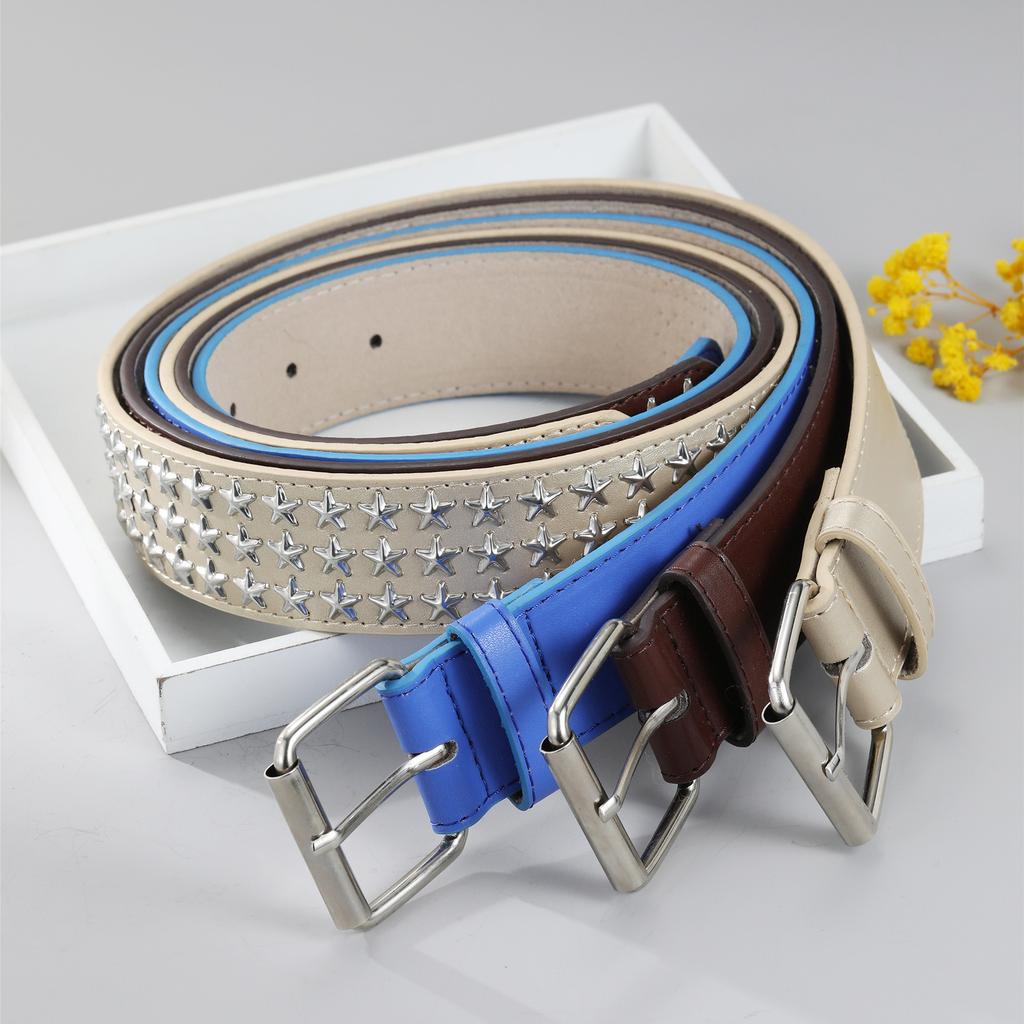 Women'S Studded Punk Pentagram Babes Heavy Industry Jeans Belt Embellished Wide Belt