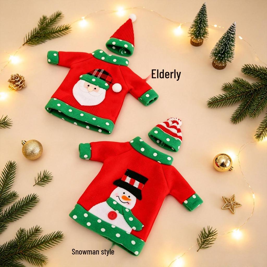 Santa Claus Embroidered Wine Bottle Cover Set - Cartoon Christmas Decoration (2 Pieces)