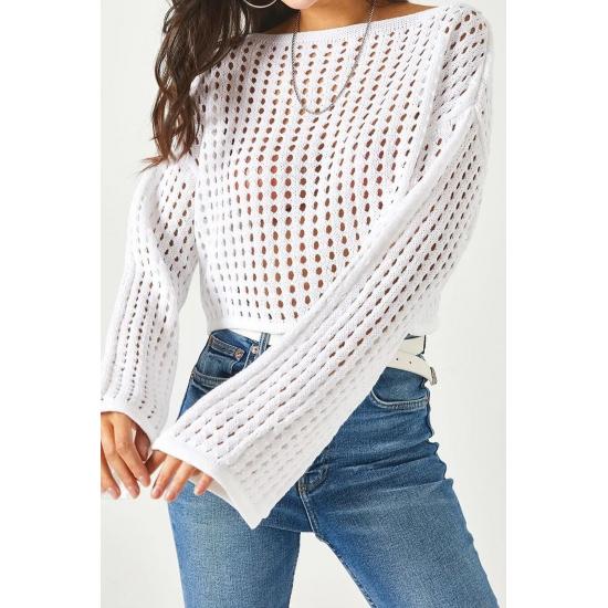 Bluză de damă spaniolă cu mâneci spaniole, guler larg, ajurata, cu găuri libere, tricotaje