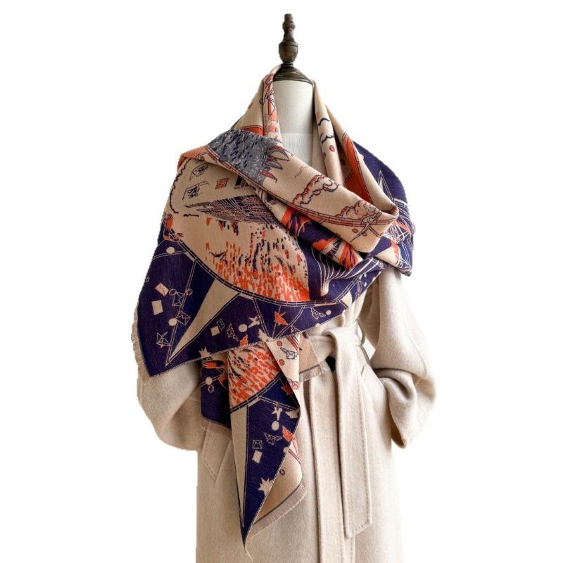 Scarf Women's Winter New Versatile Nautical Imitation Cashmere Shawl Thickened Warm Scarf Dual-purpose High-end