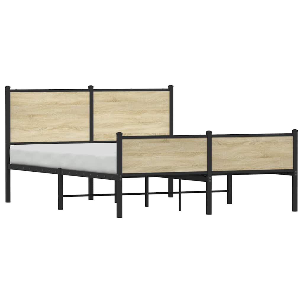 Vidaxl Metalowa Rama Łóżka, Bez Materaca, Dąb Sonoma, 150X200 Cm