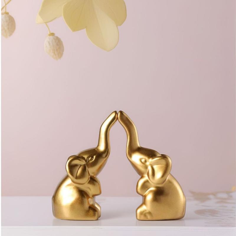 1 Pair Small Animal Statue Elephant Figurine Home Decor,Mini Gold Elephant Gifts For Women, Modern Style Small Golden