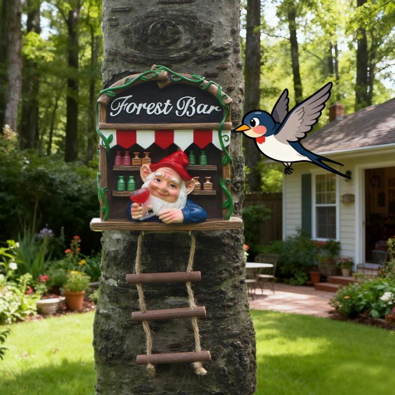 Resin Garden Gnome Ornament Tree Trunk Decoration Forest Bar Theme Cute Figurine Outdoor Yard Decor
